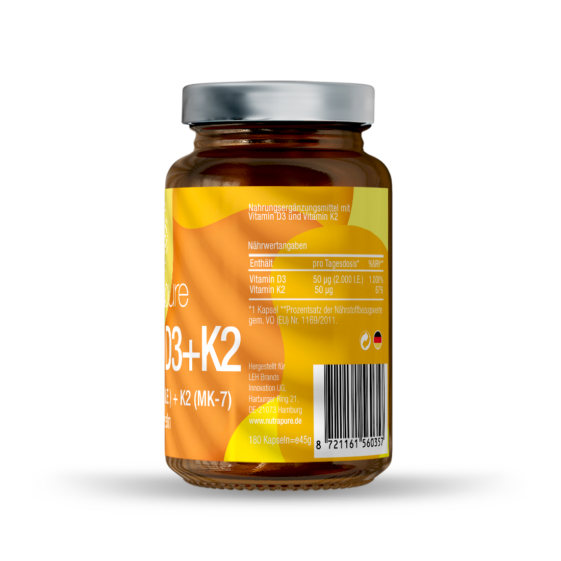 Nutrapure Vitamin D3+K2, 180 Kapseln